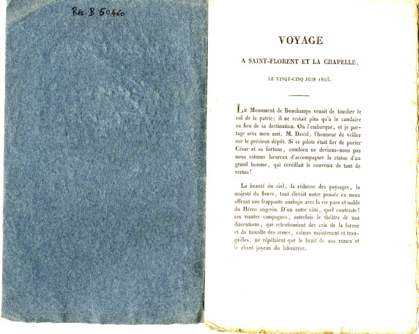 Voyage à Saint-Florent et La Chapelle le vingt-cinq juin 1825