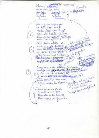 1er état manuscrit, annoté et corrigé de "L'étendue sillonnée" daté du 3-8 juillet 1998
