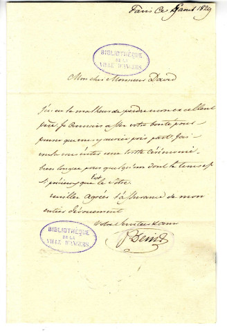 Correspondance de Denis avec Pierre-Jean David d'Angers