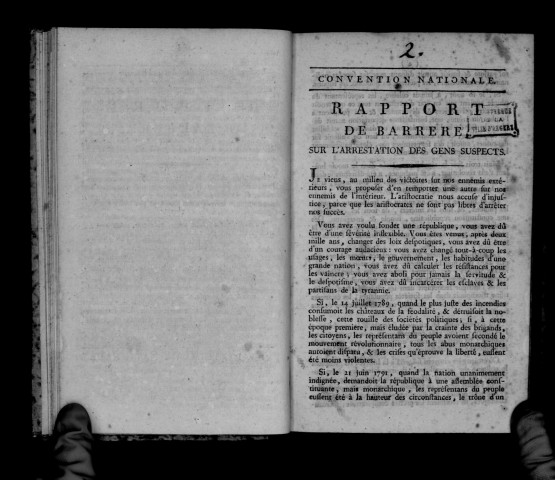 Rapport de Barrère sur l'arrestation des gens suspects