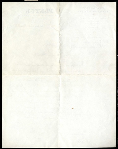 Lettre à en-tête "Pleyel, Société de pianos", signée Louis-Eugène Rochesson à Jean Huré.