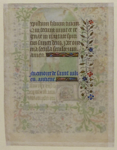 Feuillet de suffrage à saint Julien de Brioude provenant du livre d'heures de Jean d'Anjou, duc de Calabre