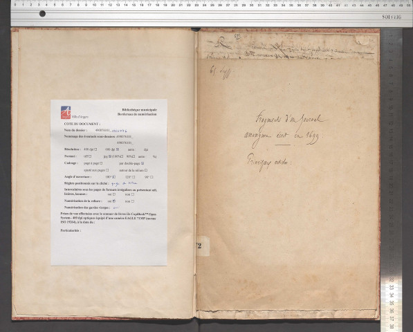 Journal de l'an 1699, donnant de nombreux détails sur la cathédrale et le clergé d'Angers