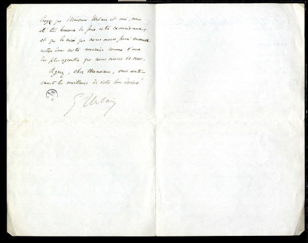 Lettre de Georges Urbain à Jean Huré
