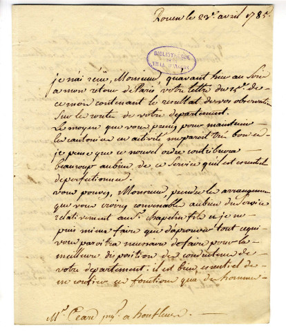 Correspondance de Lamande [à M. Cachin à Honfleur]