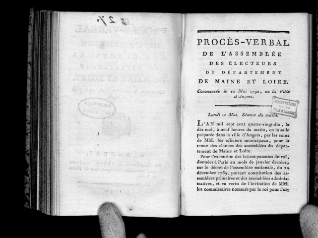 Procès-verbal de l'assemblée des électeurs du département de Maine-et-Loire, commencée le 10 mai 1790 en la ville d'Angers