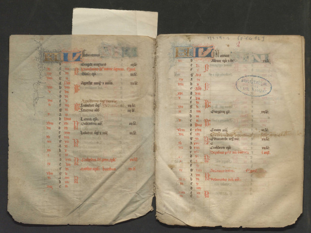 Fragment de calendrier extrait d'un missel (XIVe siècle)