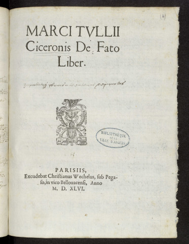 Marci Tullii Ciceronis de fato liber