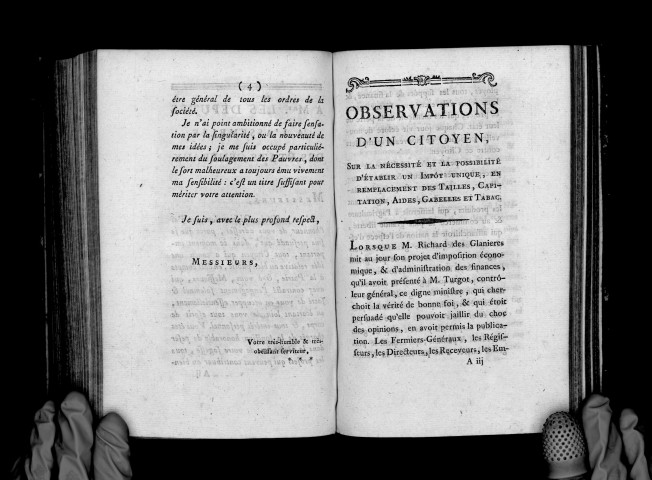 Observations d'un citoyen sur la nécessité et la possibilité d'établir un impôt unique en remplacement des tailles, capitations, etc.