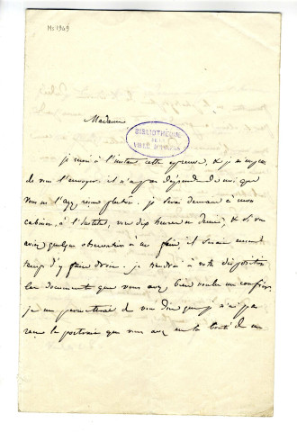 Correspondance de F. Halévy [a Madame ?]