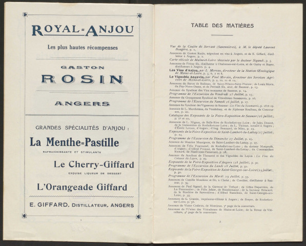 Excursions en Anjou des sommeliers de Paris, 25, 26, 27, 28 et 29 juillet 1913