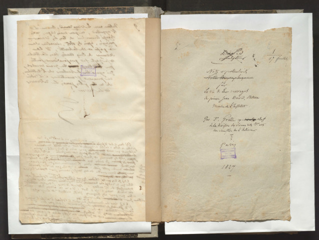Notices biographiques et archives originales rassemblées par François Grille sur ses contemporains. 2e dossier : Notes et particularités sur la vie et les ouvrages de Pierre Jean David, statuaire, membre de l'Institut