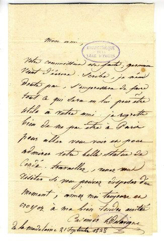 Correspondance de Casimir Delavigne avec Pierre-Jean David d'Angers