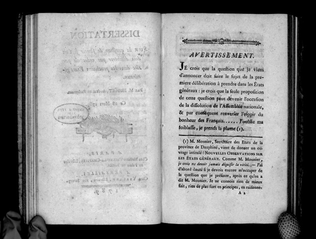 Dissertation sur la question de savoir si l'on doit délibérer par ordre ou par tête dans les prochains Etats-Généraux, par M. Brouet