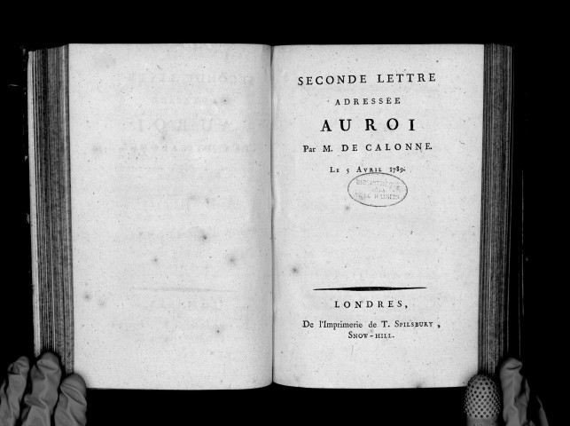 Seconde lettre adressée au roi par M. de Calonne, le 5 avril 1789