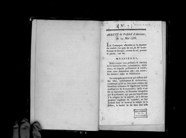 Arrêté du présidial d'Angers, du 25 mai 1788