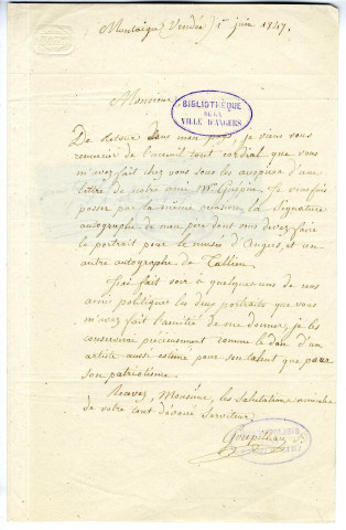 Correspondance de Goupilleau avec Pierre-Jean David d'Angers