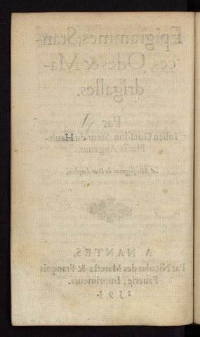 Epigrammes, Stances, Odes