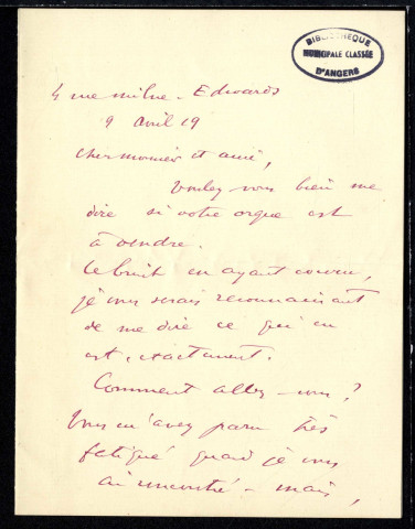 Lettres de Charles Tournemire à Jean Huré