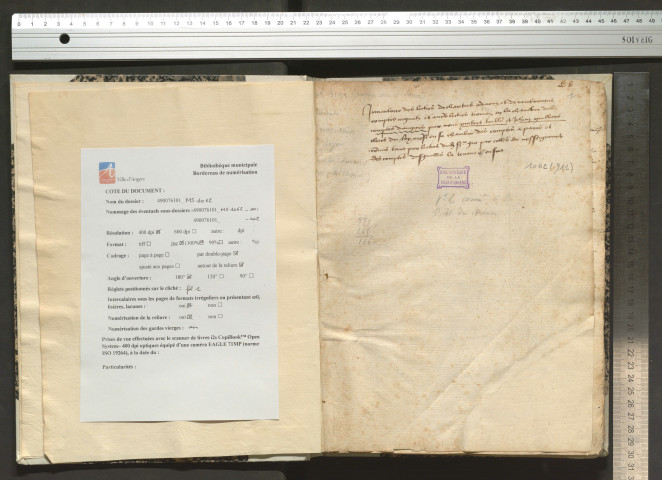 « Inventoire des lectres, de chartres, adveuz et denombremens, comptes, acquitz et autres lectres trouvez en la Chambre des comptes d'Angiers par nous, Ymbert Lullier et Jehan Guillart, clercs du Roy nostre sire en sa Chambre des comptes à Paris, et commis tant par lectres dudit seigneur que par celles de nos seigneurs des comptes, desquelles la teneur s'ensuit »
