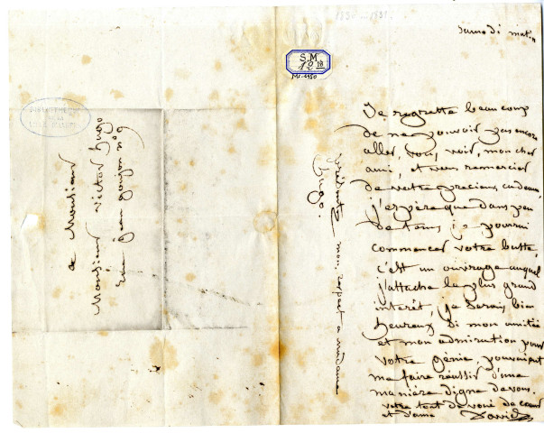 18 - Lettre de David d'Angers à Victor Hugo, 1830 ou 1831.