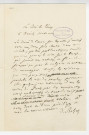 Lettre de Honoré de Balzac à Pierre-Jean David d'Angers recopiant la dédicace qu'il lui fait du "Curé de Tours", suivie de trois lettres de Charles Spoelberch de Lovenjoul à Hélène Leferme au sujet du manuscrit et des épreuves corrigées de "Les employées ou La Femme supérieure" de Balzac donnés par Hélène Leferme à la Bibliothèque nationale.