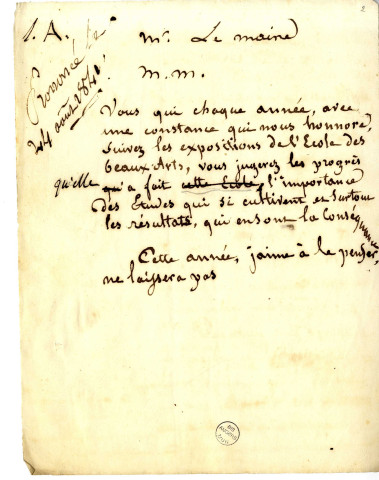 Discours de Jean-Michel Mercier, de Versailles, peintre d'histoire, aux distributions des prix de l'Ecole de dessin d'Angers dont il était directeur