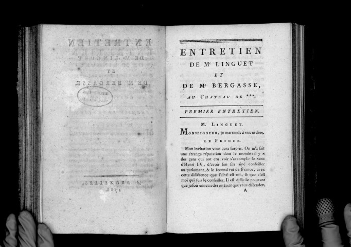 Entretien de Me Linguet et de Me Bergasse au château de ***