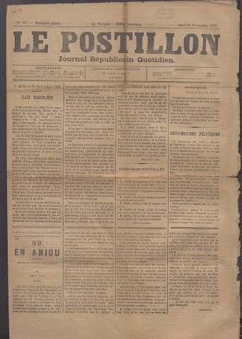 Le postillon. 29 nov. 1883 (1re année, n° 37)