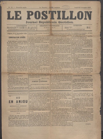 Le postillon. 22 nov. 1883 (1re année, n° 31)