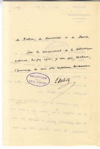 Correspondance de Léopold Delisle [avec Hélène Leferme, fille de Pierre-Jean David d'Angers]