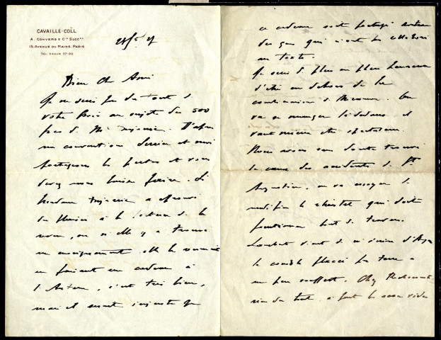 Lettres d'Auguste Convers, directeur de la Manufacture d'orgues Aristide Cavaillé-Coll à Jean Huré