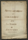 « Notes historiques et généalogiques sur la maison de Savonnières. » Copie faite par Audouys en 1780