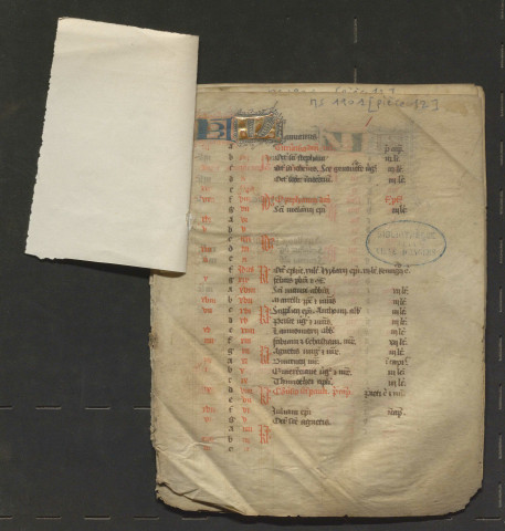 Fragment de calendrier extrait d'un missel (XIVe siècle)