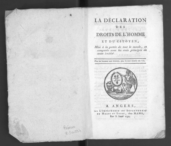 La déclaration des droits de l'homme et du citoyen, mise à la portée de tout le monde, et comparée avec les vrais principes de toute société