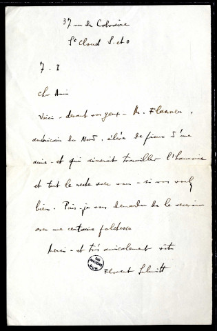 Lettre de Florent Schmitt à Jean Huré