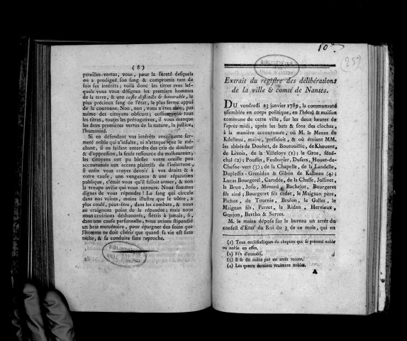 Extrait du registre des délibérations de la ville et comté de Nantes du 23 janvier 1789
