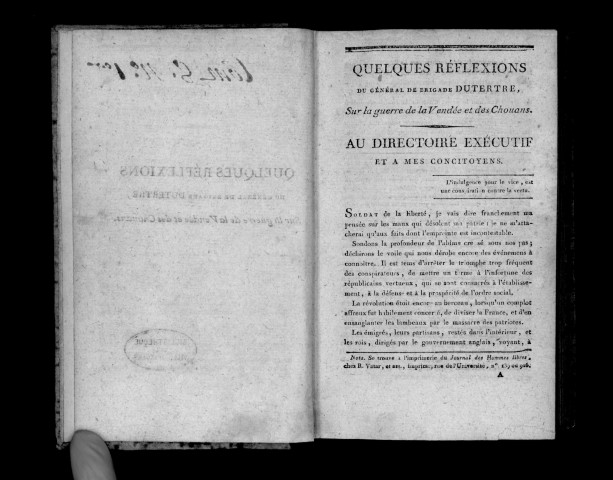 Quelques réflexions du général de brigade Dutertre sur la guerre de la Vendée et des chouans