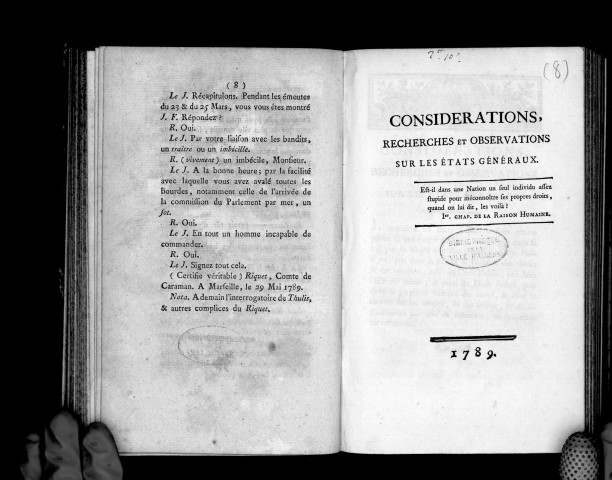 Considérations, recherches et observations sur les Etats généraux.