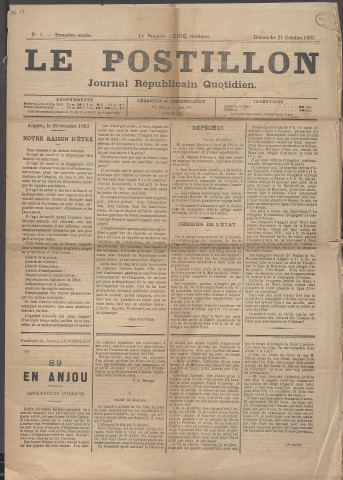Le postillon. 21 oct. 1883 (1re année, n° 1)