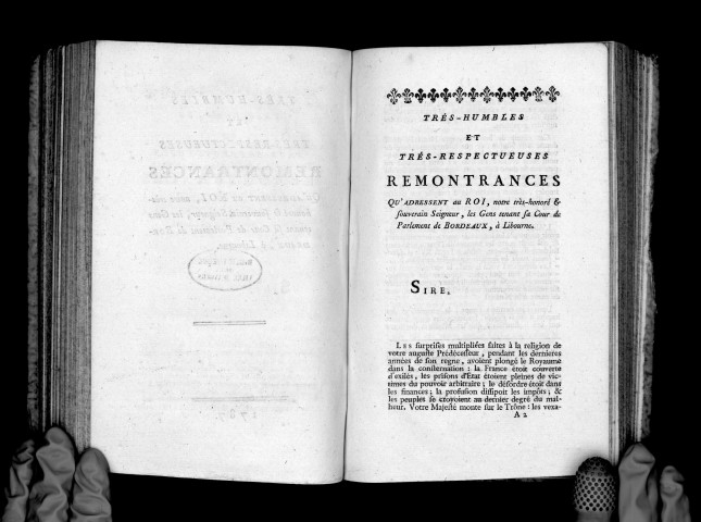 Très-humbles et très-respectueuses remontrances qu'adressent au roi les gens tenant sa cour de Parlement de Bordeaux à Libourne