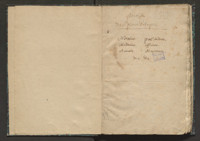 Noms de notaires, médecins, avocats, professeurs en droit, officiers et magistrats de la ville d'Angers, de 1528 à 1697