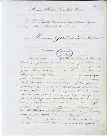 Correspondance de Félix Archimède Pouchet [à Gaudichaud]