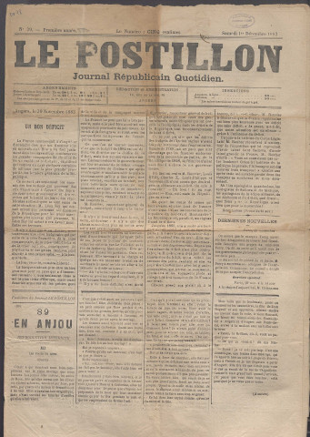 Le postillon. 1er déc. 1883 (1re année, n° 39)