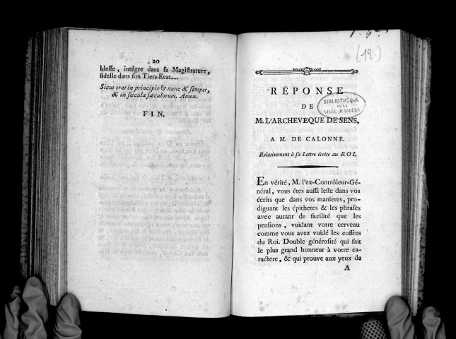 Réponse de M. l'archevêque de Sens à M. de Calonne, relativement à sa lettre écrite au roi