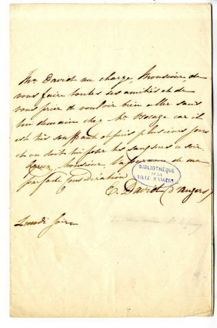 17 - 3 lettres autographes de Mme David d'Angers