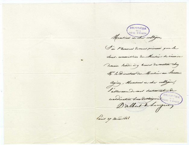 Correspondance d'Albert de Luynes [à Pierre-Jean David d'Angers]