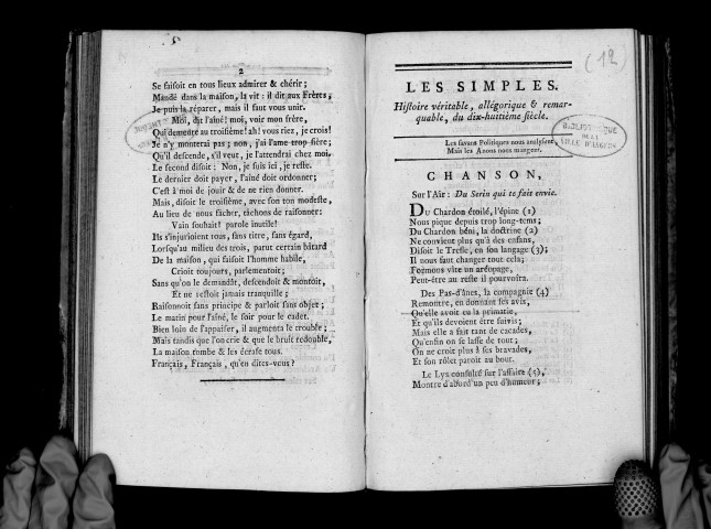 Les Simples. Histoire véritable, allégorique et remarquable du dix-huitième siècle. Chanson