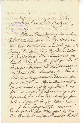Correspondance de Roux (?) à Adolphe Gubler