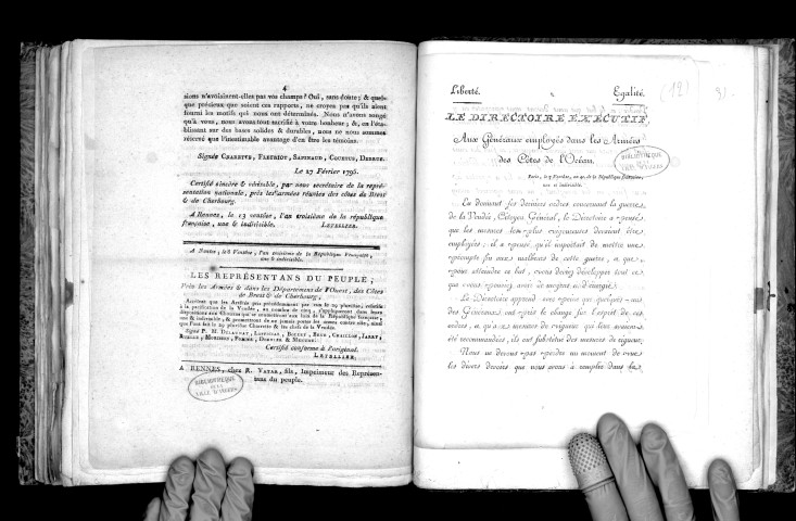 Le Directoire exécutif aux généraux employés dans les armées des côtes de l'Océan. Paris, le 7 Ventôse, an 4e. de la République française, une et indivisible